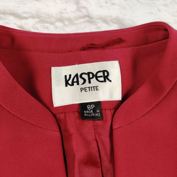 KASPER womens petite power blazer jacket career single breasted maroon red sz 8P - Picture 3 of 4